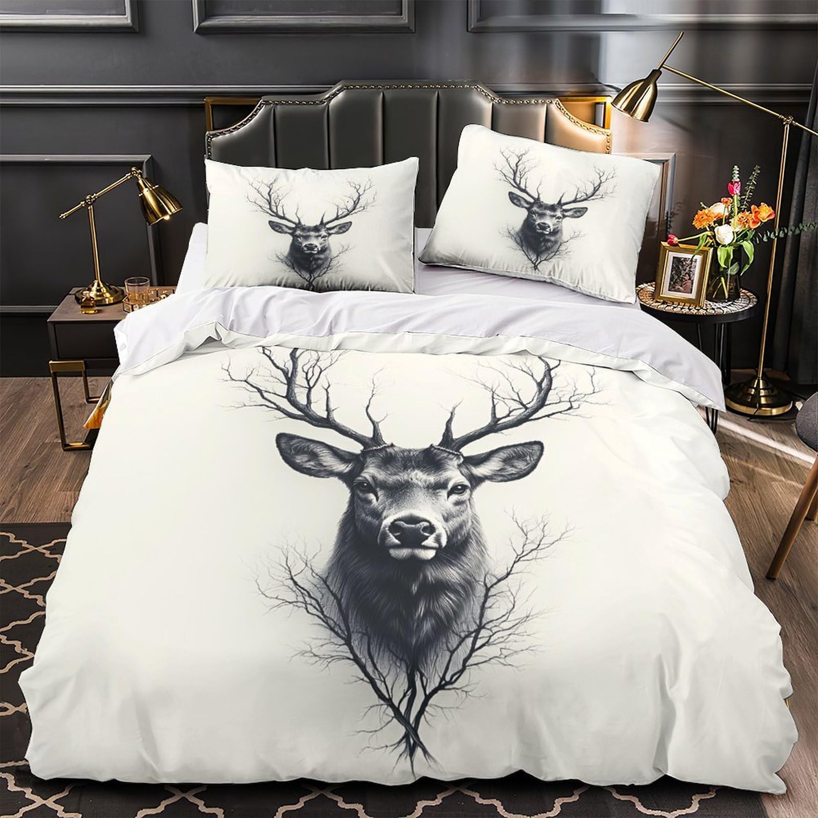 Housse de couette anti-tache tête de cerf 3D en tissu microfibre inaltérable
