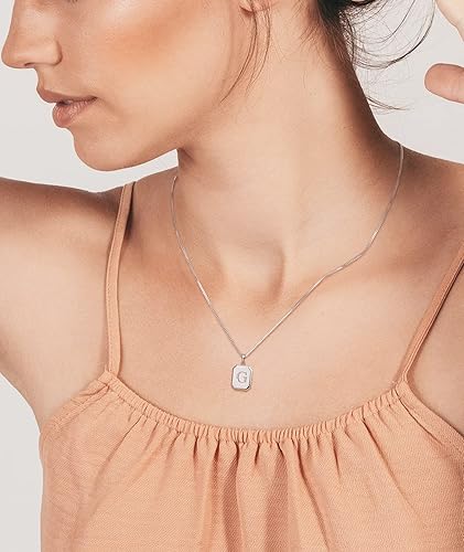 Vista 2 de YL Collar con inicial, plata de ley 925, colgante de letra cuadrada, 26, collar del alfabeto para mujer, Metal, Circonita Cubiu