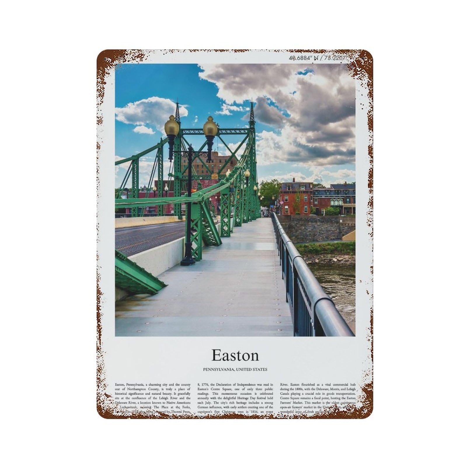 xiaoxiaoshen Easton Pennsylvania, United States, USA City Scenery Wall Decor Art Metal Tin Poster Modern Home Decor Art Home Bar Shop Decorations Vintage Sign 40x30cm