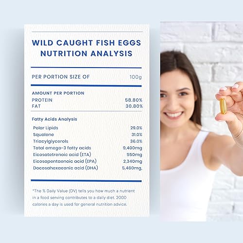 Miniatura 7 de Huevos de pescado capturados salvajes 2,000 mg - Suplemento Omega 3 para ojos, salud cerebral, apoya la inmunidad, huesos y dientes, apoyo del
