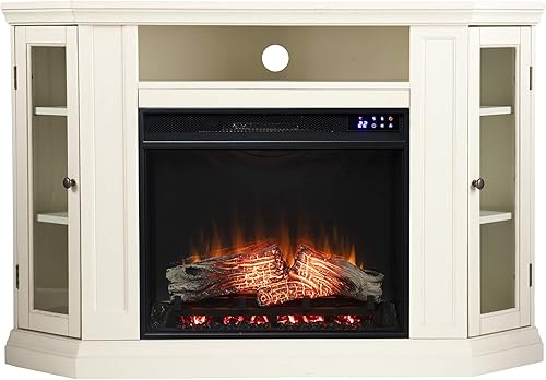 Miniatura 2 de SEI Furniture Claremont Corner - Chimenea eléctrica convertible con almacenamiento, color marfil