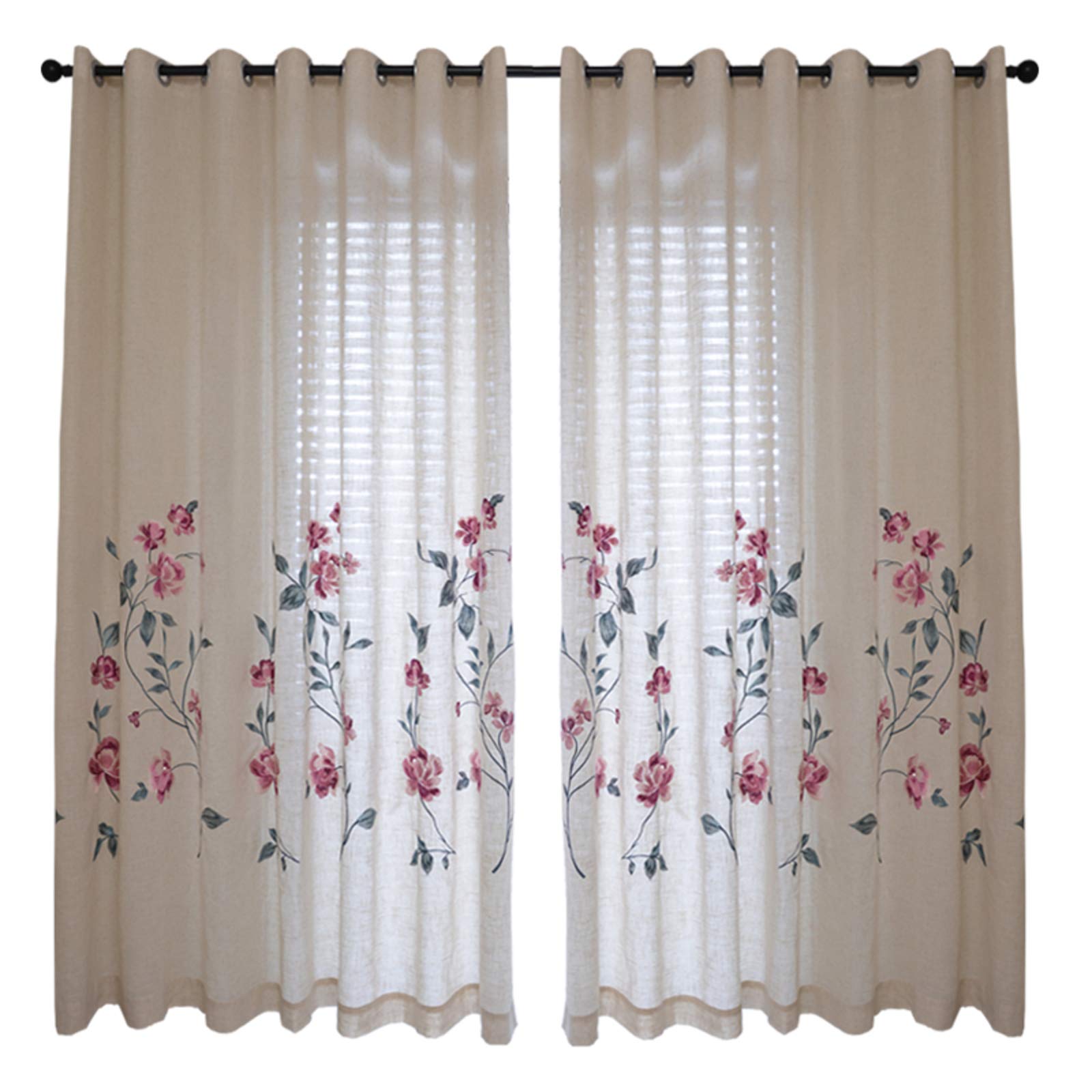 Rideaux de fenêtre en lin anti-vis-à-vis à fleurs pour chambre et salon