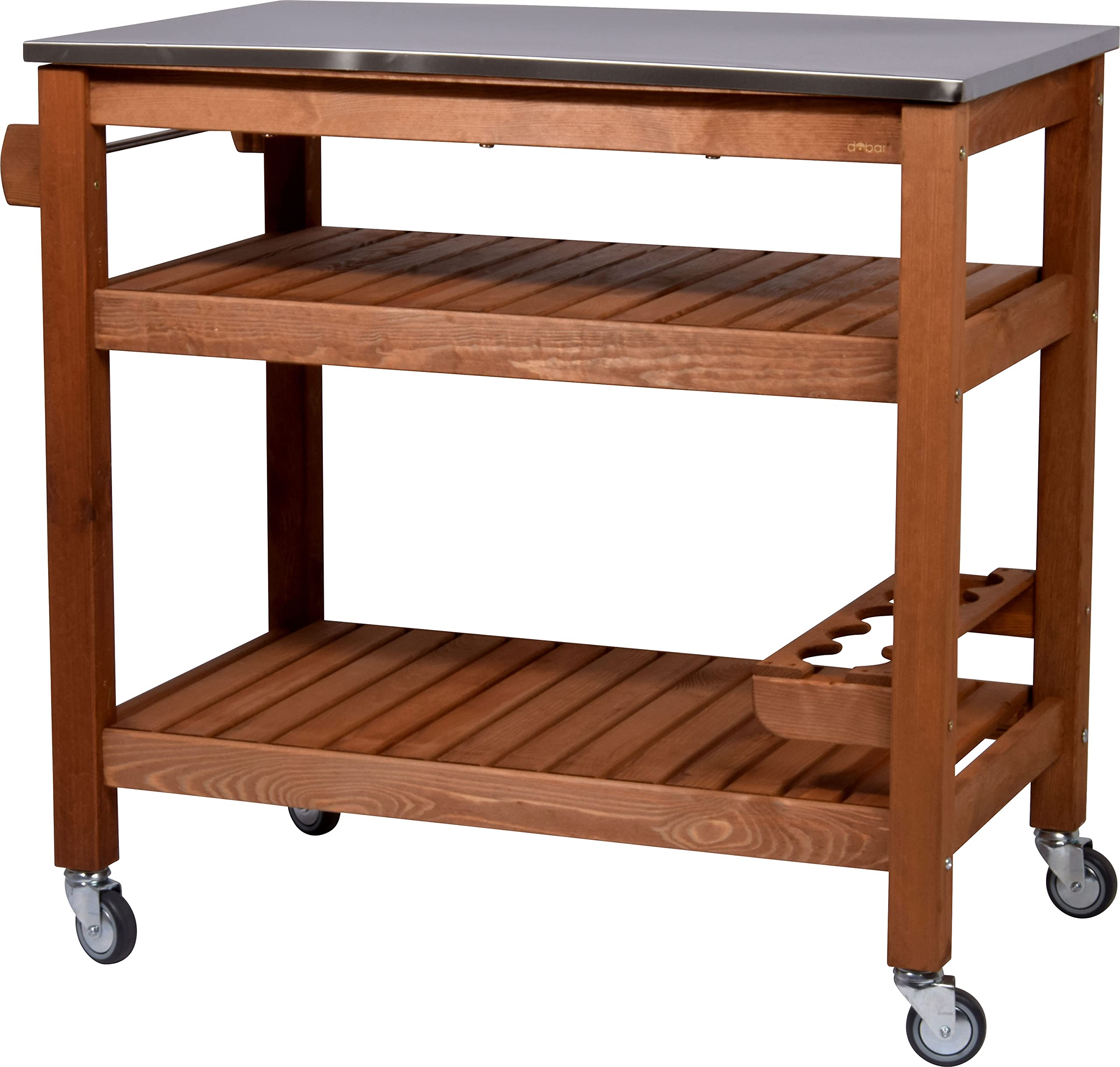 dobar® 35540FSCe Tavolo multifunzione con carrello arrotolabile legno massiccio piastra acciaio inox 94x58x90 cm Marrone