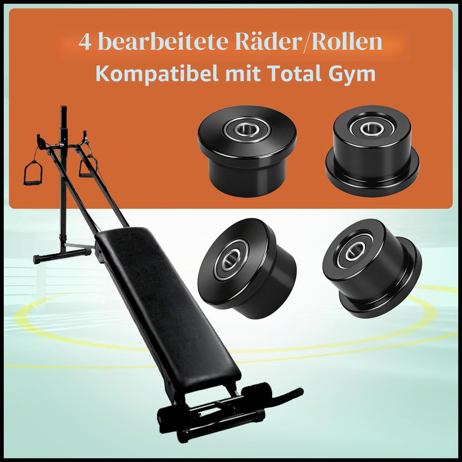 Set mit 4 gefrästen Rädern/Rollen, kompatibel mit Total Gym 1000, 1100, 1400, 1500, 1600, Achiever, Force, Gold, Max, Platinum, Platinum Plus, Pro, Supra, Supreme, Ultima, 4 tra, XLI (Schwarz)