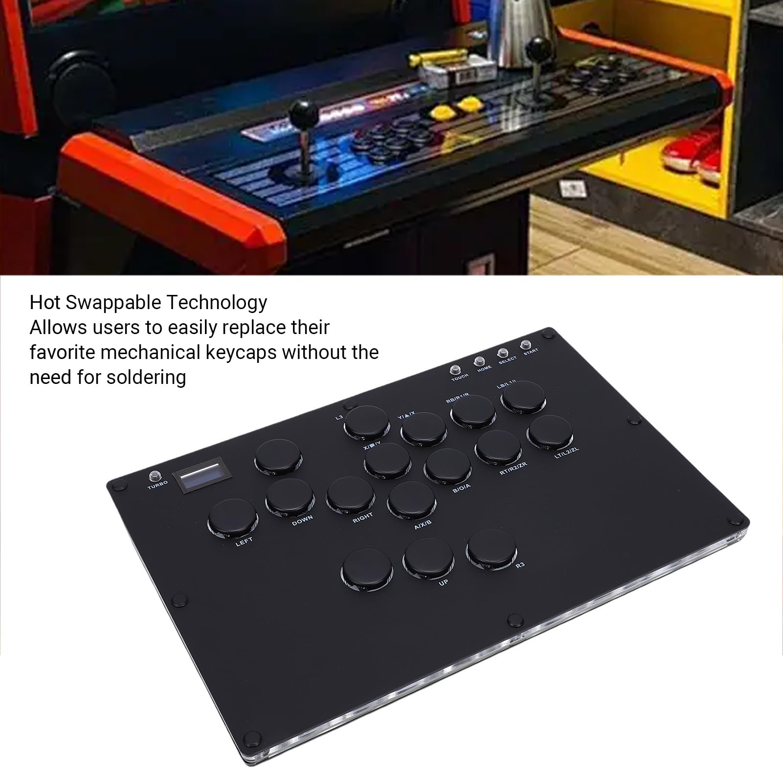 Diyeeni Arcades Fight Stick, Game Fighting Joystick PC con Luz RGB, Intercambiable en Caliente, Controlador sin Palanca de 5 Modos para SteamDeck para ROG ALL para para Android para