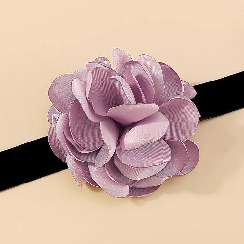Miniatura 4 de Gargantilla bohemia de terciopelo negro con flor de rosa púrpura 3D y collar floral de satén, collar de flores grandes exageradas para regalos