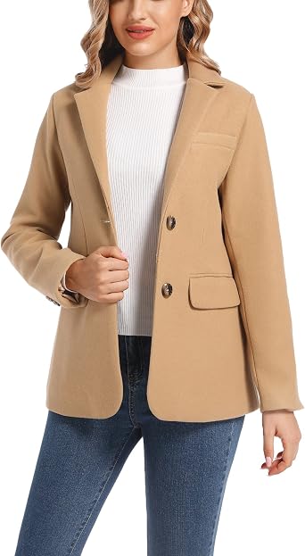 Womens Notch Lapel Two Button Wool Blend Blazer Suit Jacket