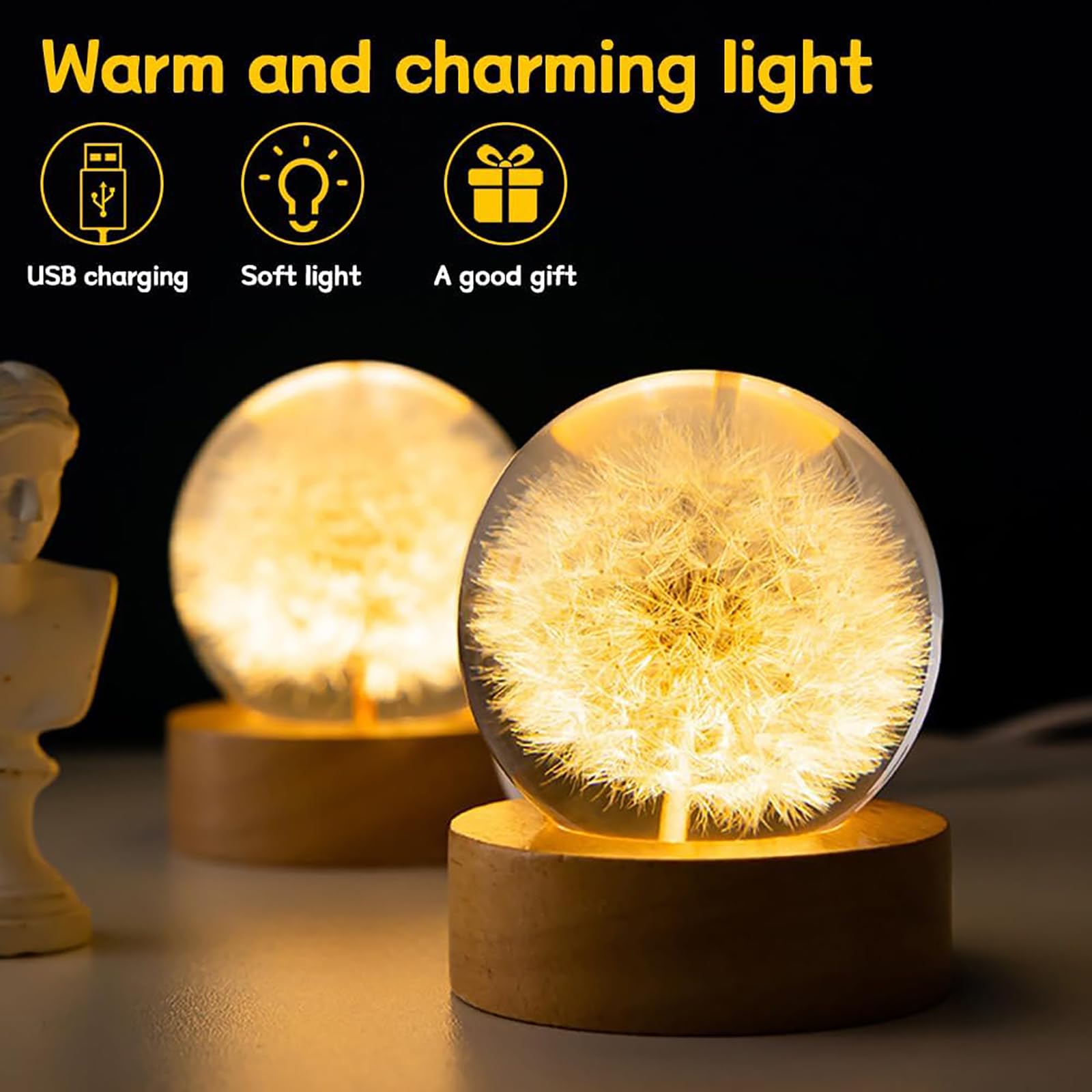 Lampada Notturna 3D A Sfera Di Cristallo K9 Con Farfalla - 8 Cm, Base In Legno, 16 Colori, Telecomando, Luce Da Scrivania