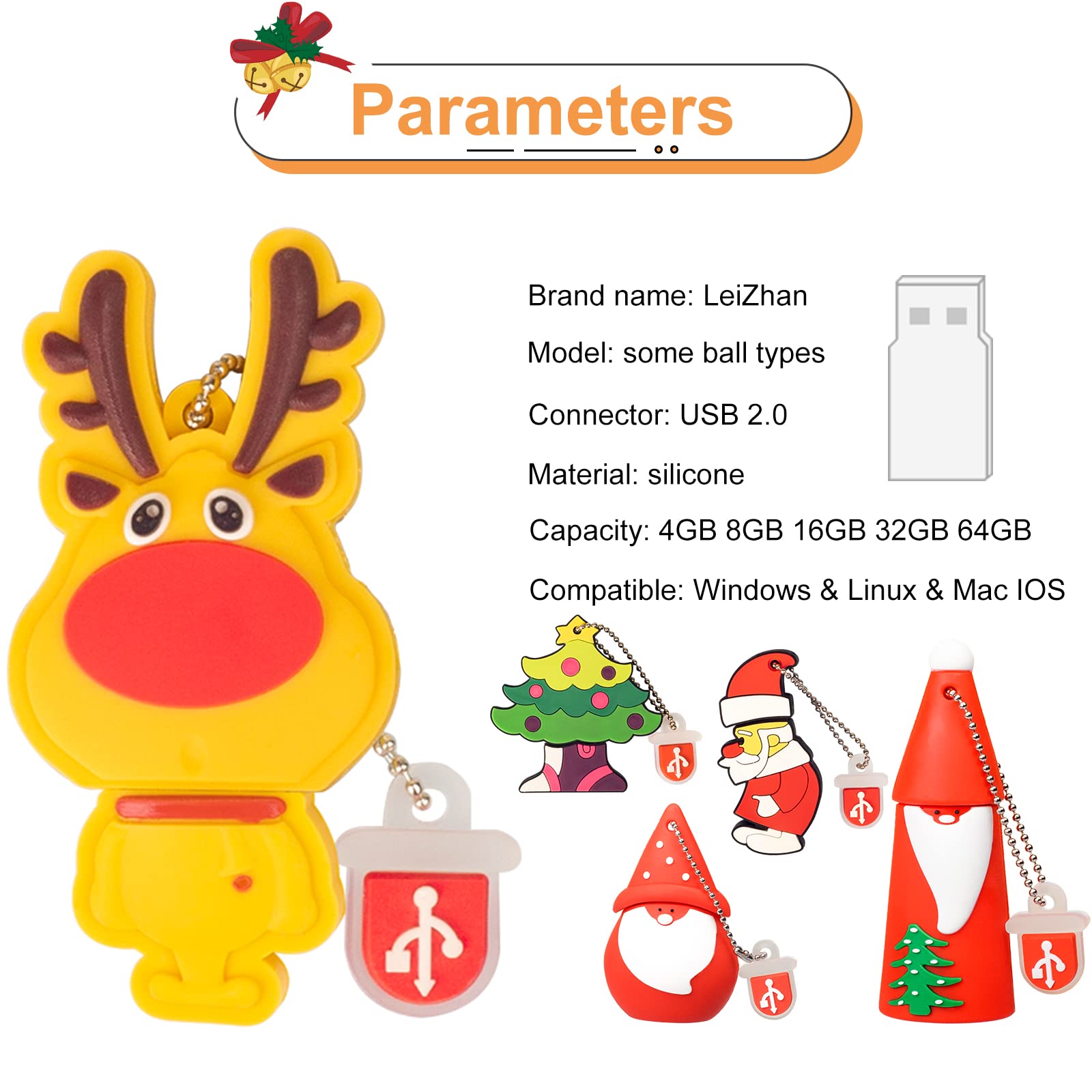 5 pezzi 32GB USB Pen Drive Penna Usb Porta Chiavette Usb Chiave Usb Babbo Natale Alce Carino USB Serie di Natale Regali per i bambini Supporta PC Tablet portatile(5 * 32GB,Natale)