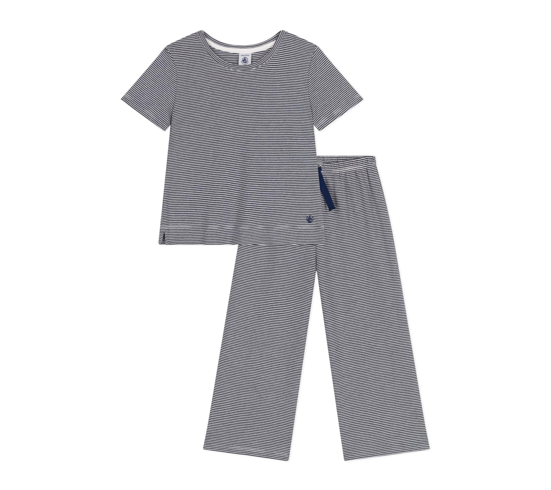 Petit Bateau Girl's A0ck1 Sleepsuit, Blue/White, 6 years