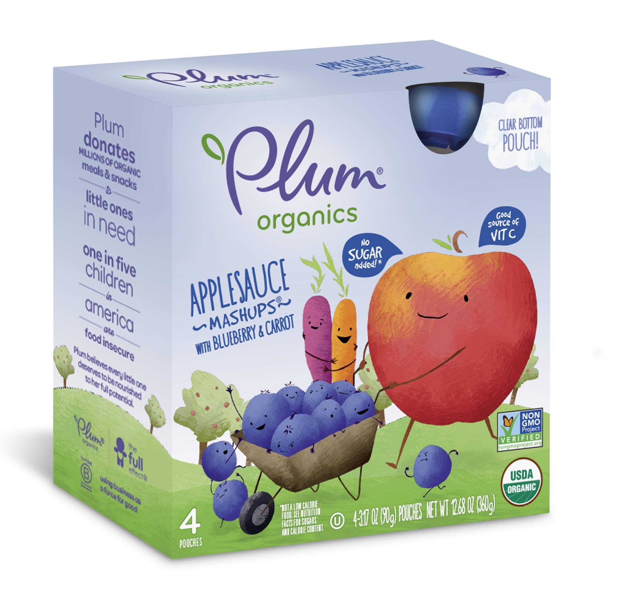 Plum Organics, Smoothie Mashups, Organic On-The-Go Squeeze Kids Snacks, Applesauce, Blueberry & Carrot, 3.17 Ounce Pouch (24 Total) Packaging May Vary
