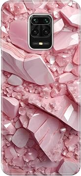 Xiaomi Redmi Note 9 Pro Max ile Uyumlu Silikon Kılıf, Pembe Elmas Temalı Desenli, Darbe Emici