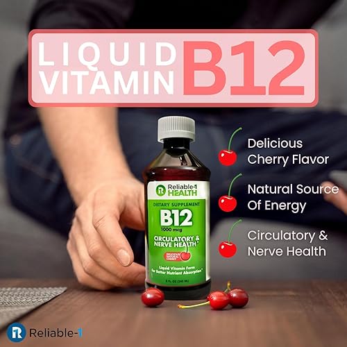 Miniatura 2 de Reliable-1 Laboratories Suplemento diario de vitamina B12 líquida de 1000 mcg para hombres y mujeres adultos, sabor a cereza natural