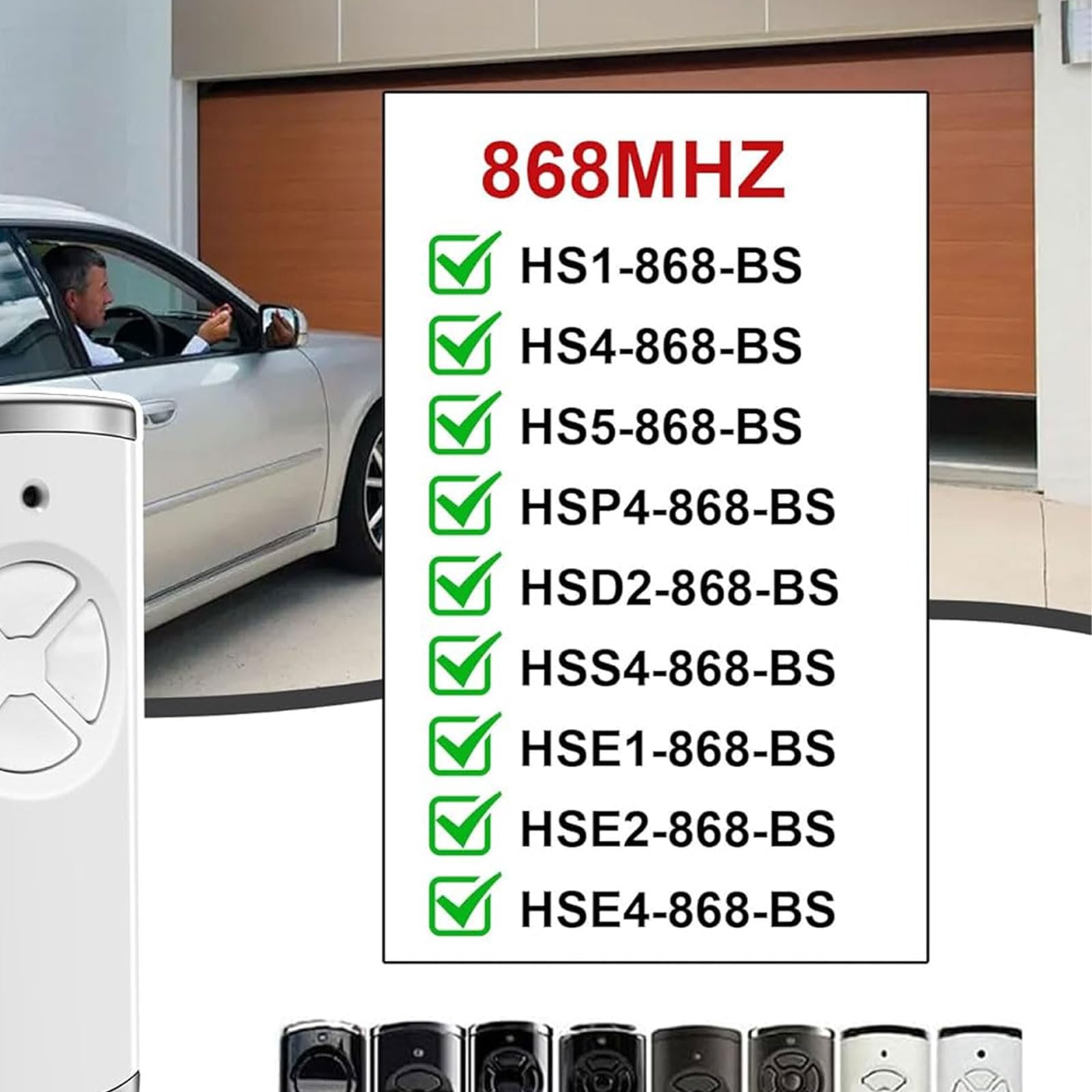 Kompatibel mit HSE2-868-BS, HSE-4-868-BS, HS1-868-BS, HS4-868-BS, HSS4-868-BS, HSP4-868-BS, 868MHz Garagenöffner Fernbedienung, BS Handsender 4 Kanäle Garagentor Ersatz-Fernbedienung (2pcs)