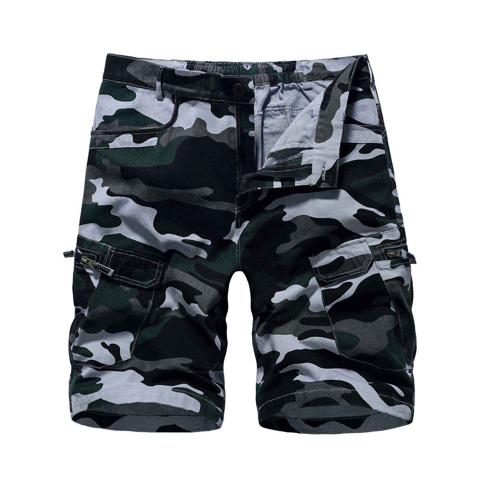 Pantaloncini Cargo da Uomo Pantaloncini da Combattimento Mimetici Casual in Cotone con Tasche Multiple, Verde S
