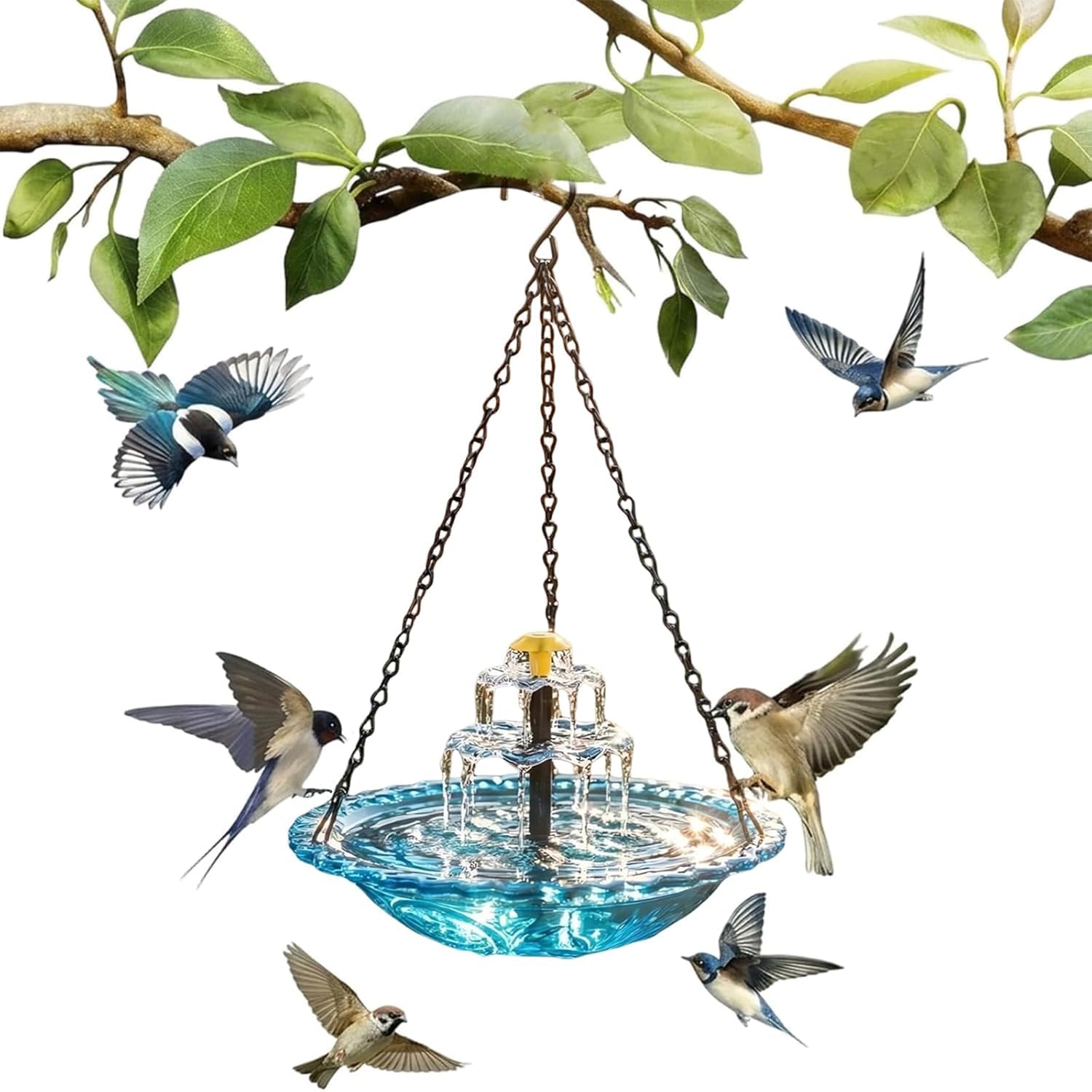Fontaine de bain d'oiseaux suspendue solaire cascade eau propre jardin