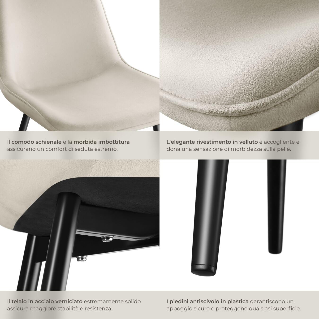 tectake® Set 2 Sedie Sala da Pranzo Effetto Velluto, Sedie Soggiorno con Morbida Imbottitura, Seduta Ergonomica, Poltrone Velluto Versatili, Sedie Design Moderno - Crema