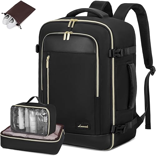 LOVEVOOK Mochila de viaje para mujer, mochila de transporte de 40 L, bolsa de artículos personales con 3 cubos de embalaje, Negro -