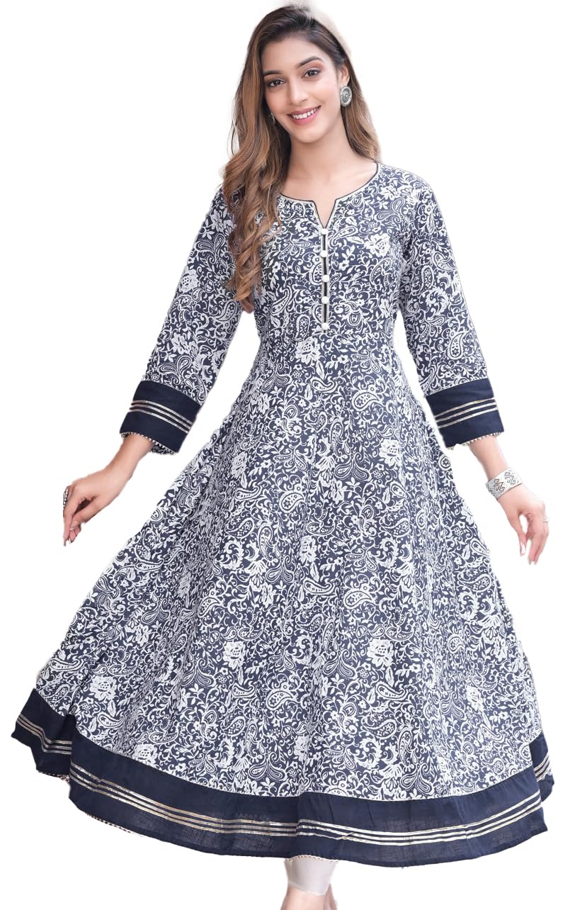 yash gallery Women's Cotton Floral Printed Anarkali Kurta for Women-picture-14
