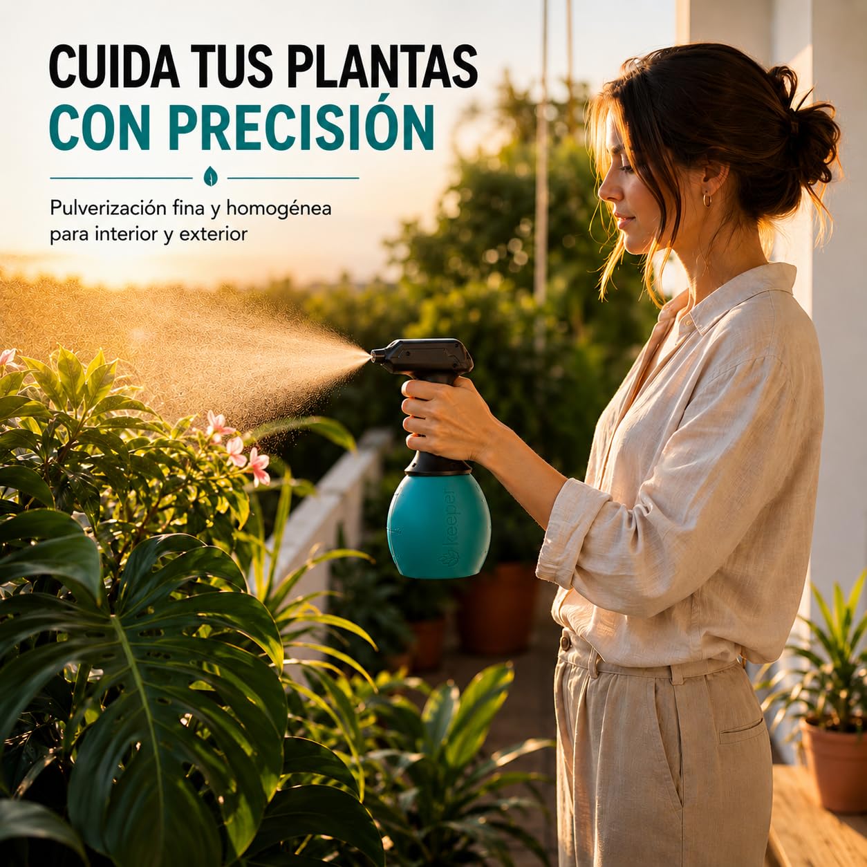 Keeper Pulverizador Eléctrico para jardín Keeper Forest 5. Batería Litio. Recarga Mediante USB. Indicador Luz. Boquilla Regulable. 120min Autonomía.5L (1 Litro)