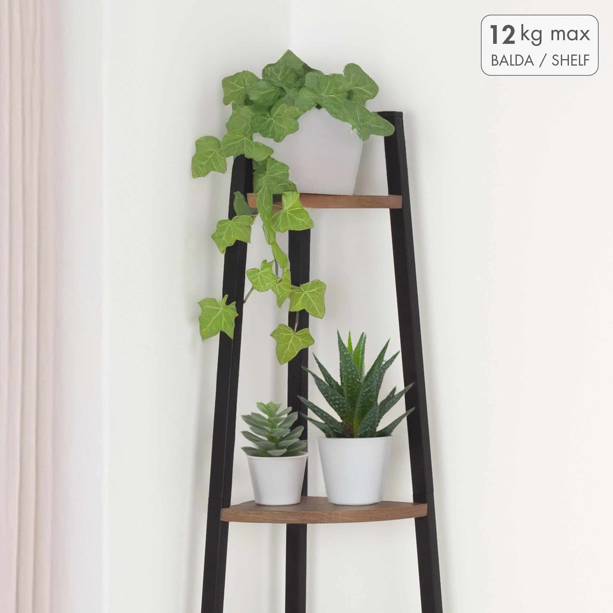 AKTIVE MAX Home Estantería esquinera, 30x30x135 cm, 4 Niveles, Acero, Madera, Fácil Montaje, Almacenaje, Organización, Estanterías Altas, Decoración, Dormitorio, Salón, Baño (18458)