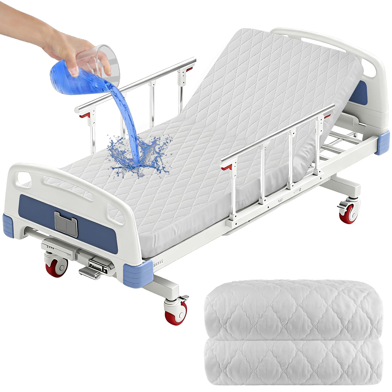 2 Pack Fitted Hospital Bed Sheets with Elastic All Around for a Perfect Fit, Waterproof Sheets for Hospital Bed at Home, Reusable and Machine Washable, 36 x 84 x 14 Rhombic-White)