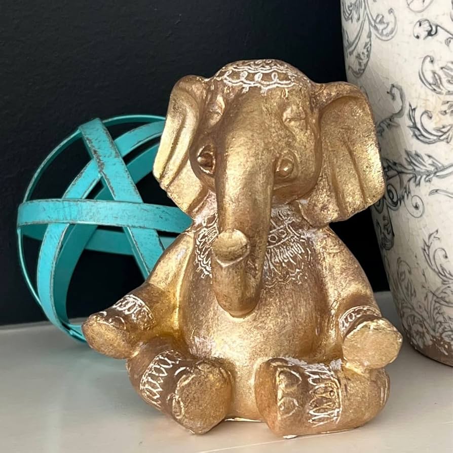 仏象　置物 Amazon.co.jp: 瞑想する象の像、黄金の幸運の置物、禅ヨガ ボー