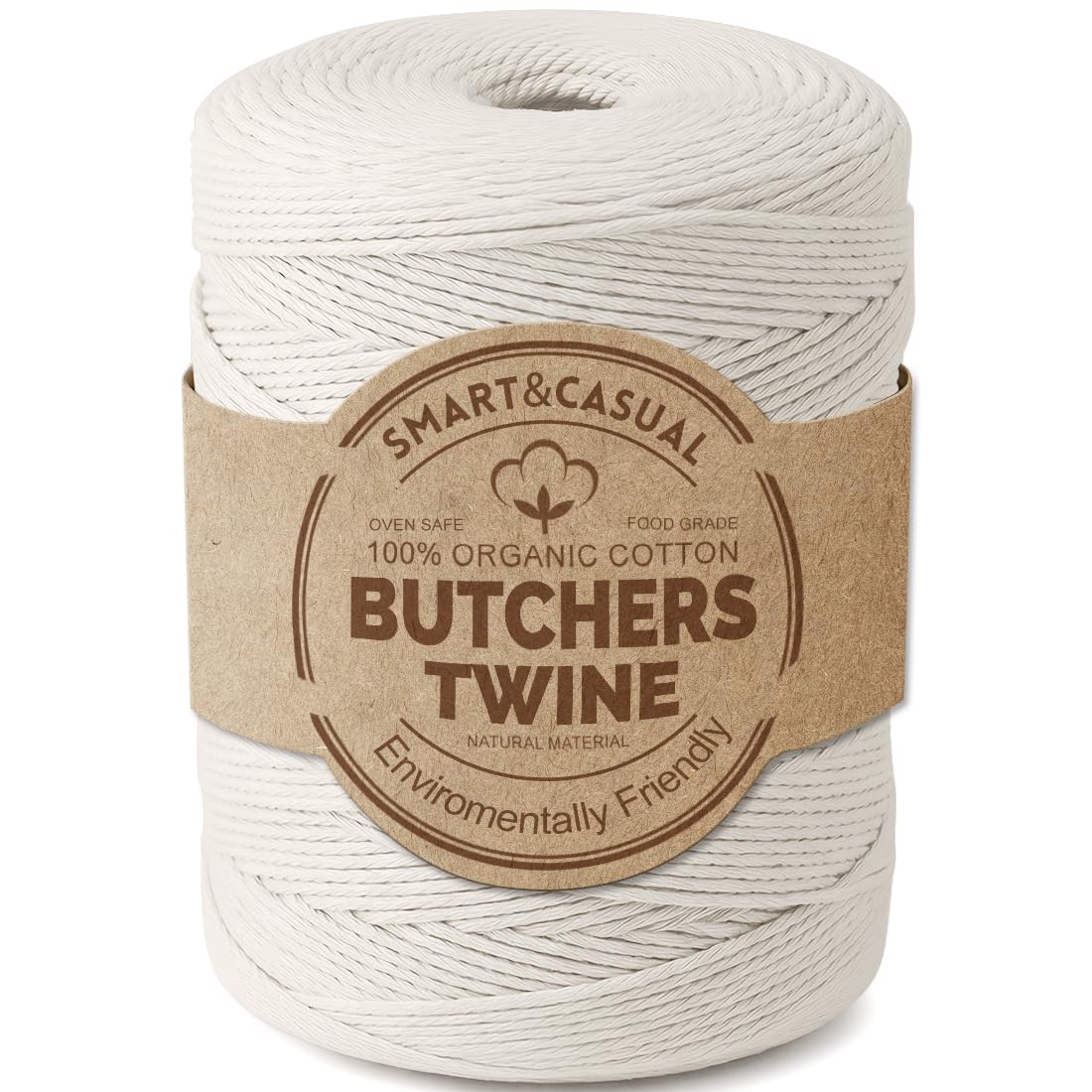 SMART&CASUAL 1500 Feet 100% Cotton Butcher Twine String 2mm Food-Grade Cooking Twine for Kitchen Roasting Turkey Sausage Meat Prep Baking Crafts Crocheting Gift Wrapping Gardening Natural White 1500 Feet (457M)