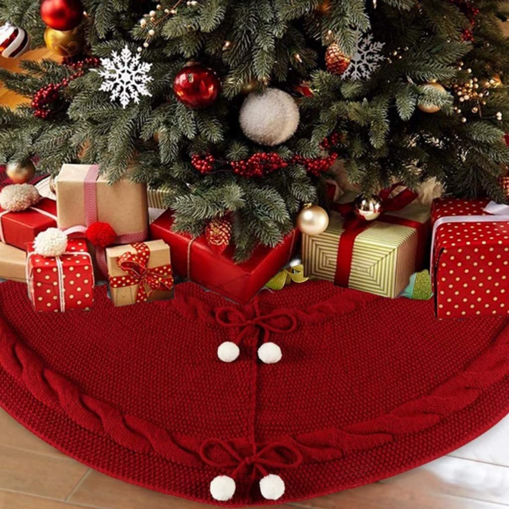 drzewo spódnica Dzianiny choinki spódnica, 48-calowa czerwona mata drzewa xmas na wakacje domu wystrój party świąteczne dekoracje świąteczny wystrój