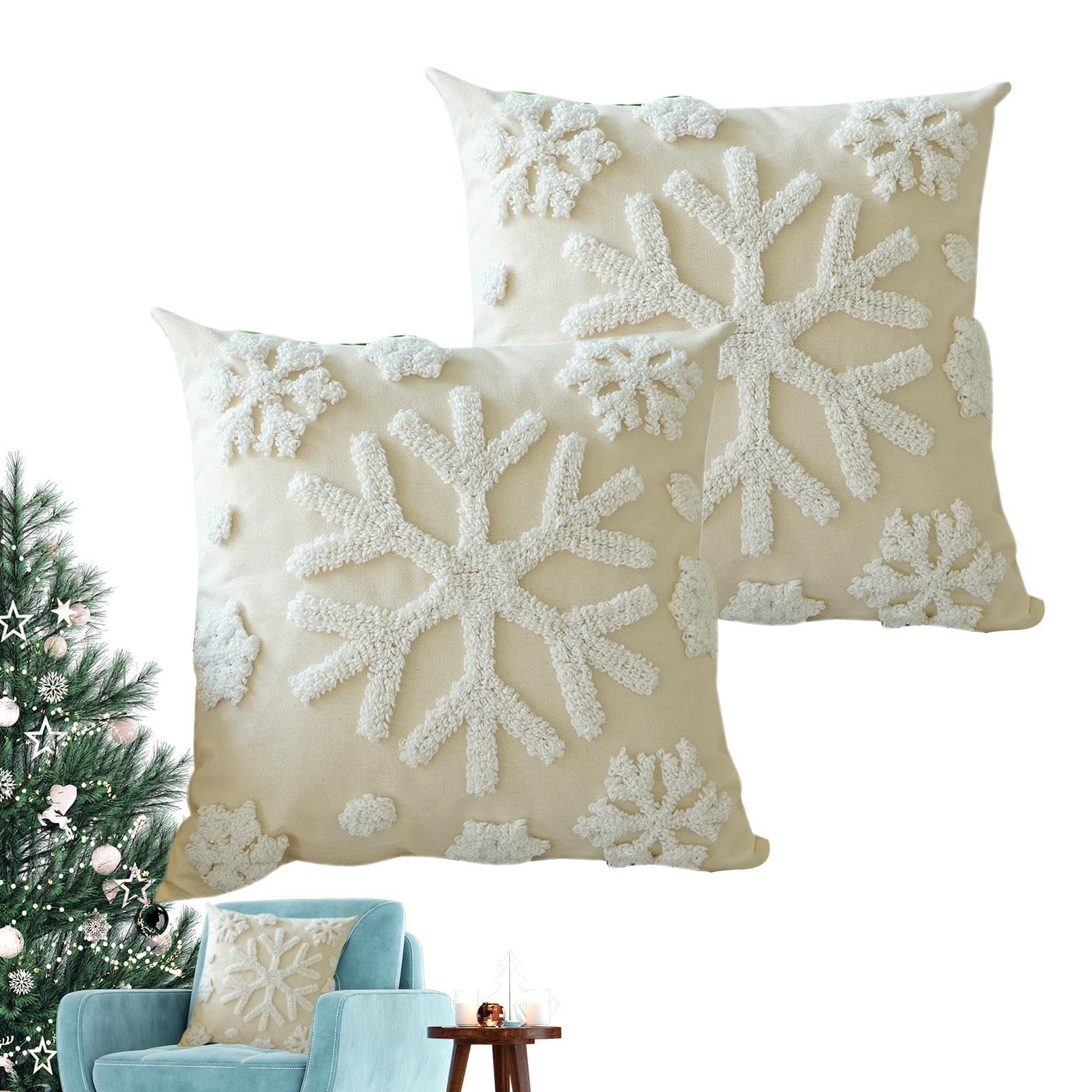Taies d'oreiller de Noël crème pour une décoration de salon d'hiver raffinée