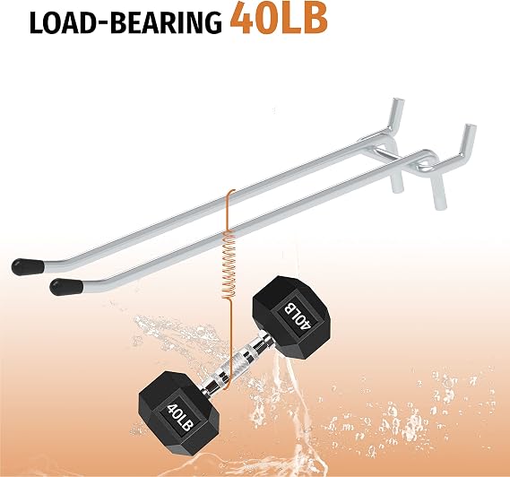 HUHOLE 10 Pack 4 Inch Double Arm Pegboard Hooks for 1/4 Peg Board | Metal Utility Holders, 40lb Garage Wall Organizer for Drills, Hammers, Mallets and Power Tools