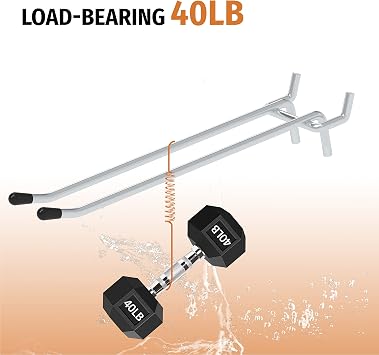 HUHOLE 10 Pack 4 Inch Double Arm Pegboard Hooks for 1/4 Peg Board | Metal Utility Holders, 40lb Garage Wall Organizer for Drills, Hammers, Mallets and Power Tools
