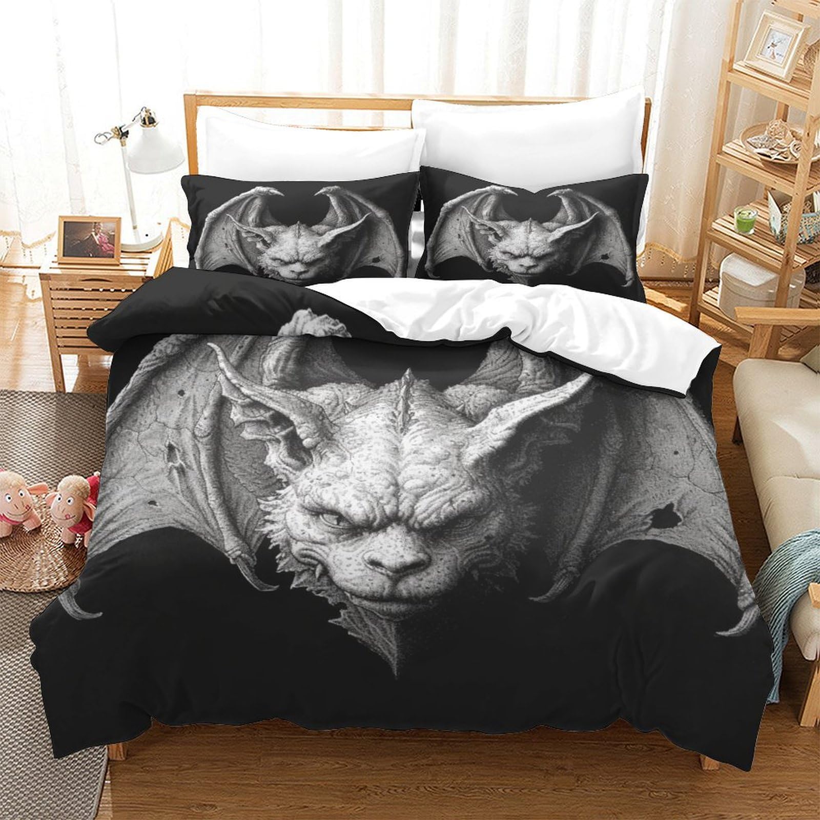 P1S9U7W5Y Gothic Fantasy Bat 3D Printed Duvet Cover Set 3pcs Microfiber Animal Bedding Set King