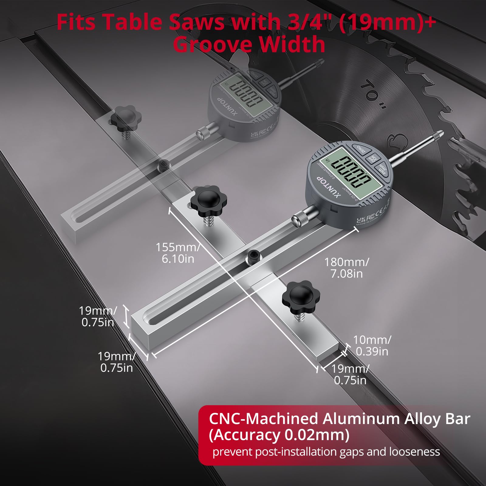 XUNTOP Tableau de calibrage numérique de scie de table - Comparateur numérique - Appareil de mesure de précision avec précision de 0,0005 pouces - Pour laboratoire, atelier, imprimante 3D