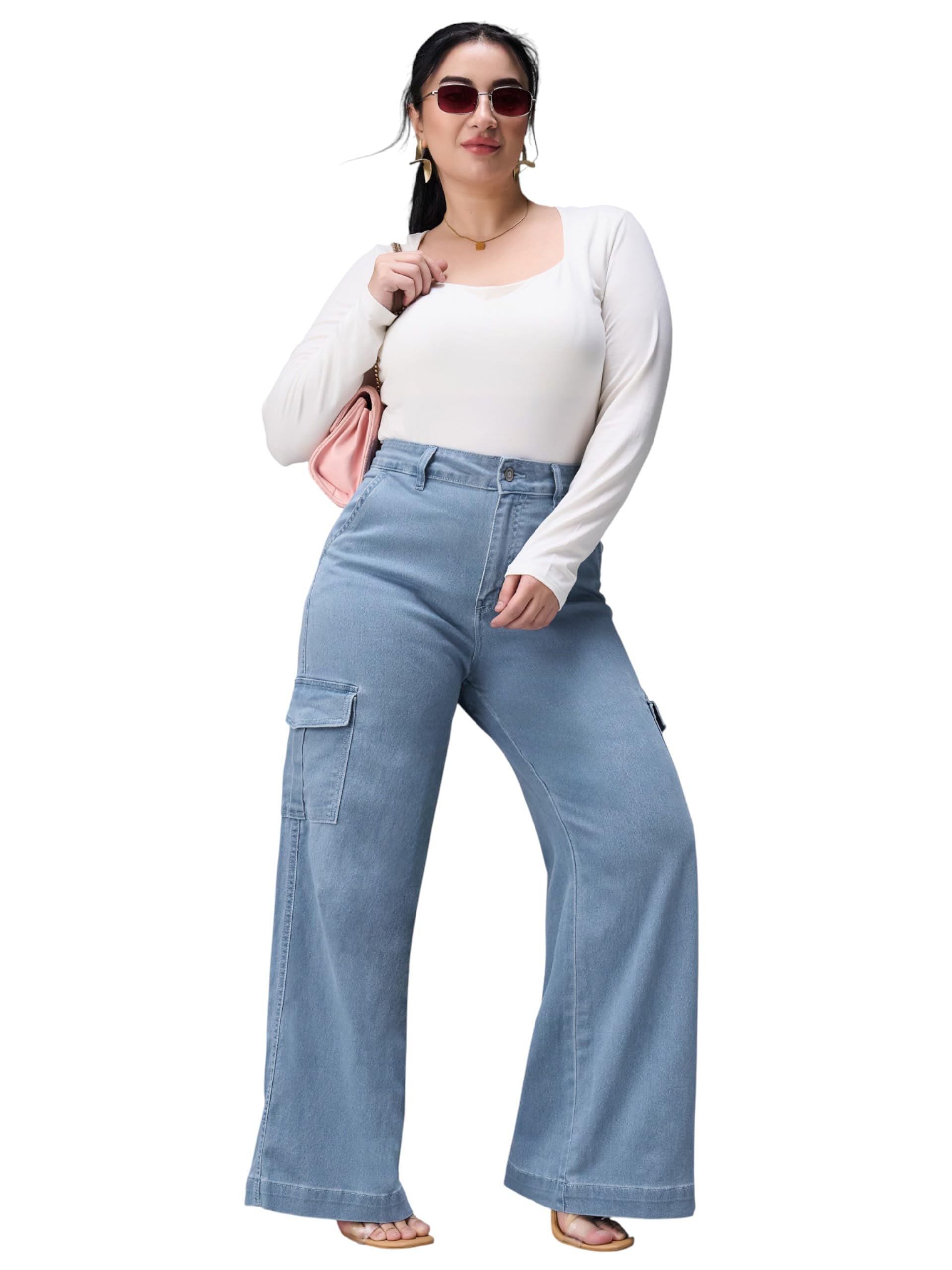 miss chase a+ Women's Wide-Leg High Rise Regular Stretchable Denim Jeans-picture-41