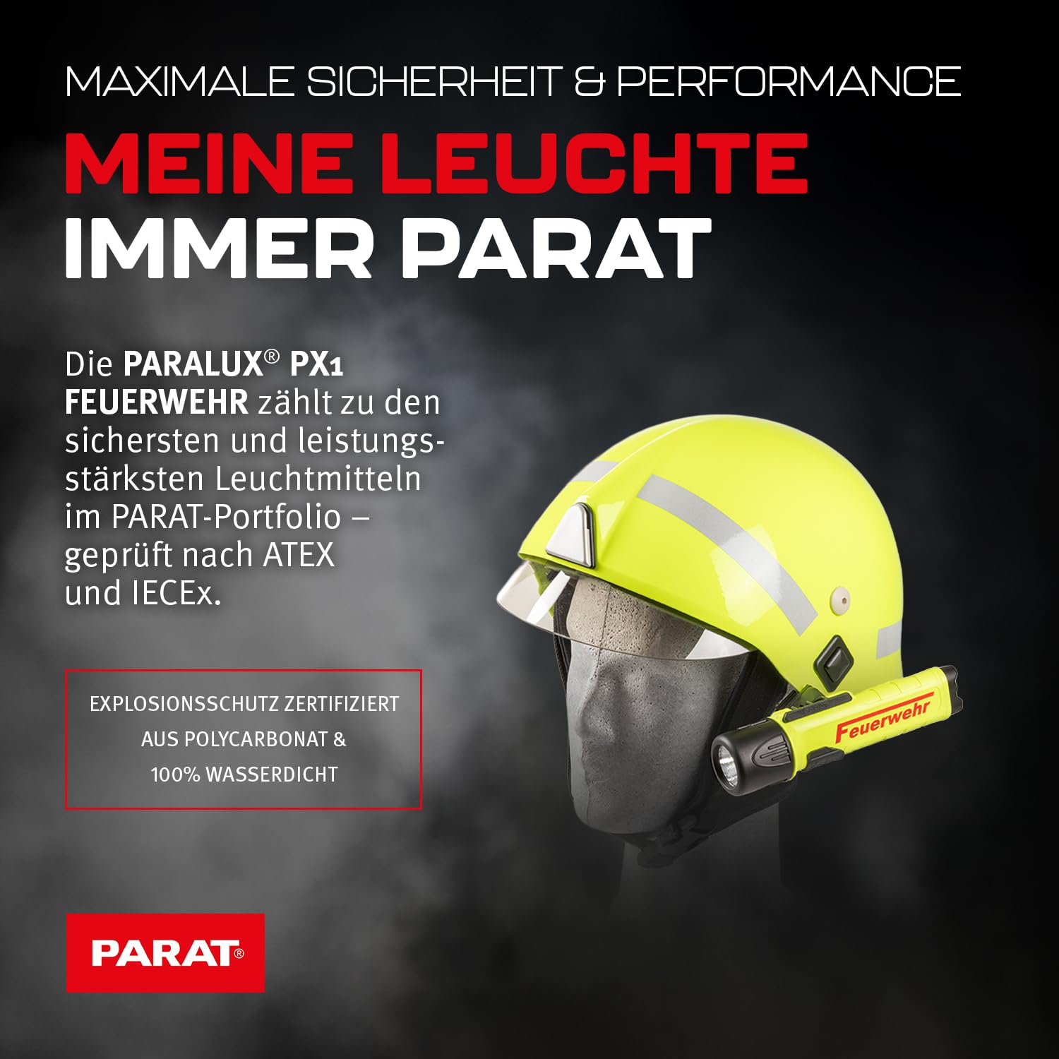 PARAT PARALUX® PX1 FEUERWEHR Set für Schuberth F200/F220 Links | LED Arbeitsleuchte mit 120 Lumen | EX-geschützte LED Taschenlampe | Wasserdichte Helmlampe | inkl. Batterien, Adapter & Halterung