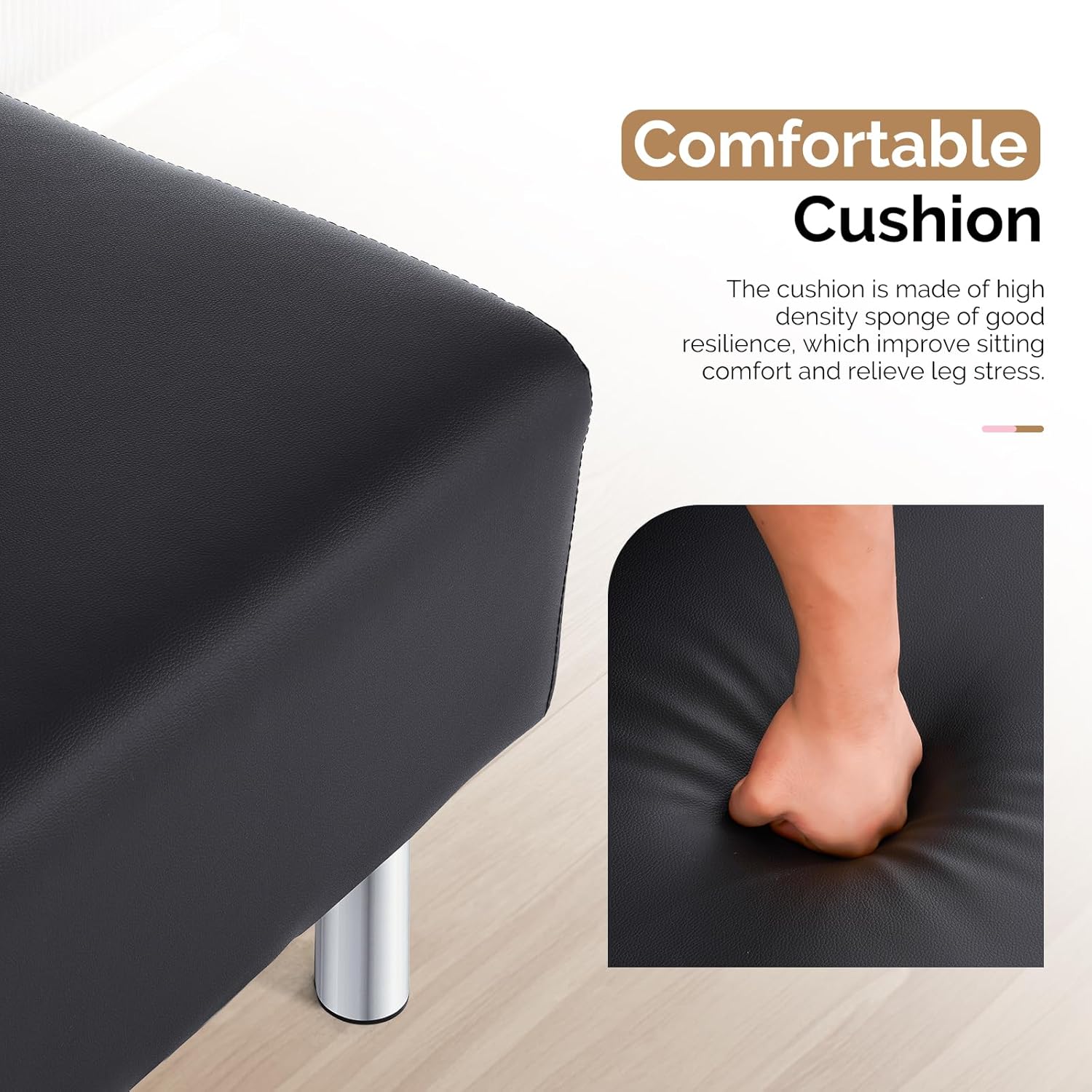 OmySalon Waiting Room Bench with Back, 58.6’’ Office Guest Chair Upholstered Reception Seating, Lobby Furniture for Beauty Salon Barbershop Airport Bank Hall Room Conference, Black