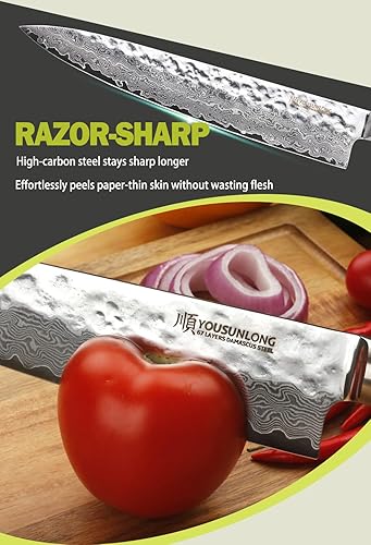 Miniatura 5 de YOUSUNLONG Cuchillo Max Chef  12 pulgadas (12.008 in)  Acero de Damasco martillado japonés  Cuchillos de chef profesional Gyuto  Cuchillo de cocina