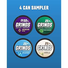 Grinds Coffee Pouches | New Top 4 Flavors | Spearmint, Wintergreen, Vanilla, New Orleans | 1 Pouch eq. 1/4 Cup of Coffee (New Top 4 Flavors)