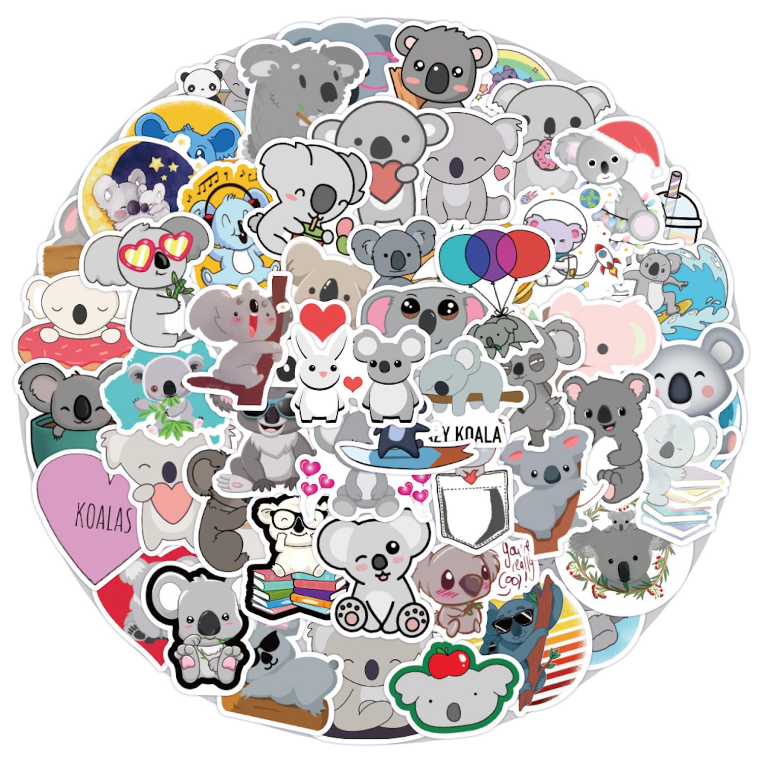 Animals 50Pcs Koala Stickers for Kids Water Bottle Laptop Skateboard Car Bicycle Luggage Guitar Cup Notebook DIY Art Decoration Patches Waterproof Vinyl Cute Cartoon Sticker for Teens Kids Gifts