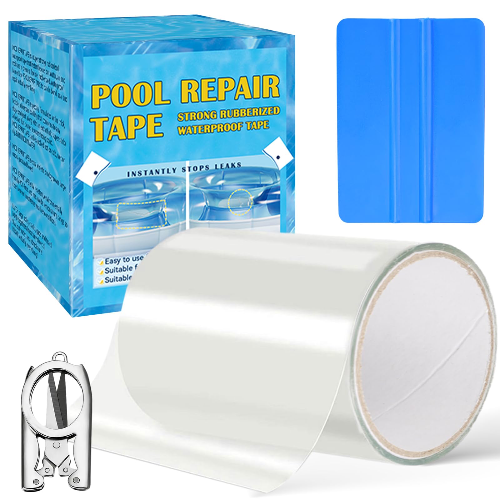 Pool Patch Repair Kit, Underwater Pool Patches Kit for Various Pool Surfaces, Inflatable Patch Repair Kit for Air Mattress, Swimming Pool, Bounce House, Tent, Floats and Inflatable Toys (10 × 150cm)