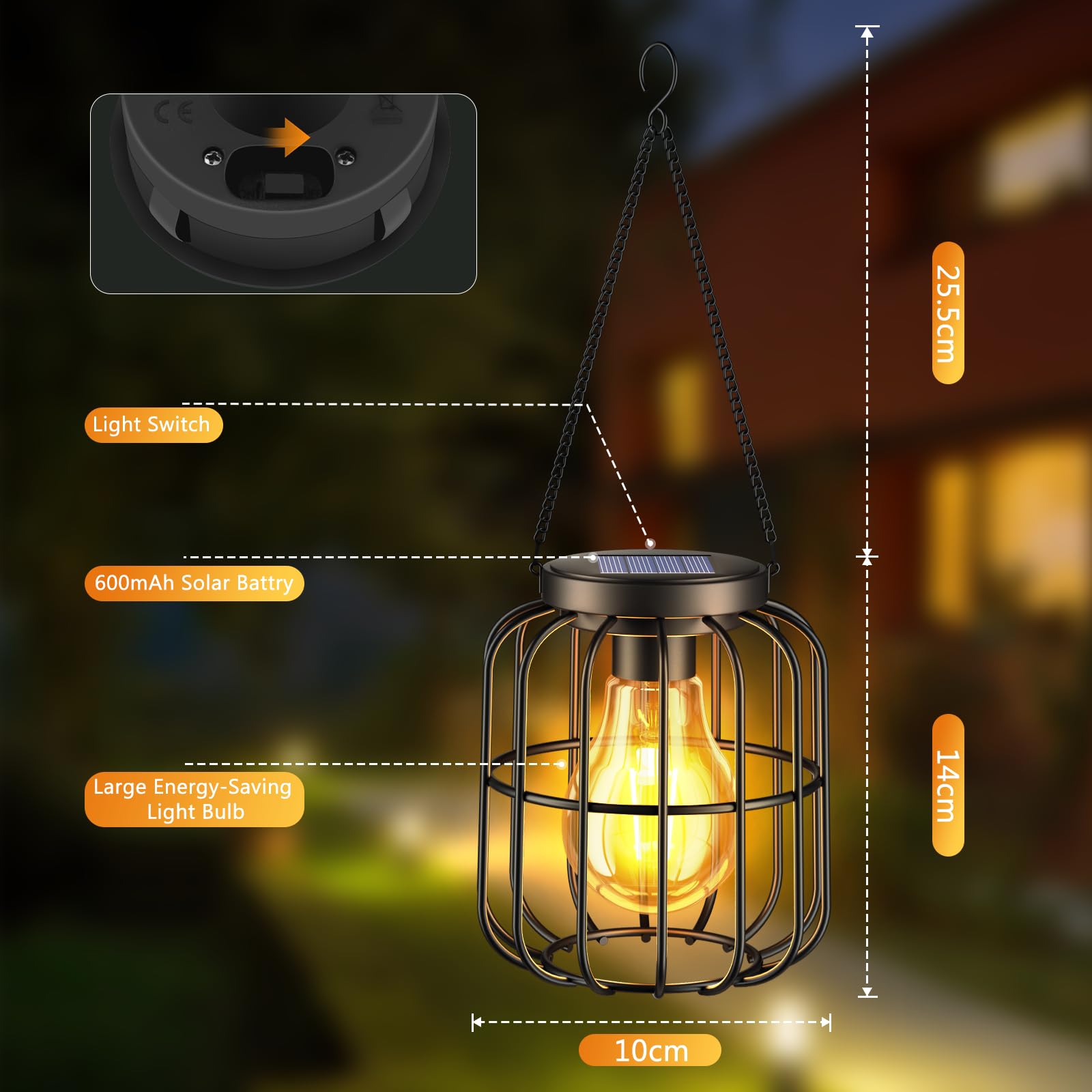 Lampade solari per esterni, 2 pezzi, IP65, impermeabili, in metallo, per esterni, balcone, decorazione, luce bianca calda, lanterna solare per giardino, terrazza, prato, cortile