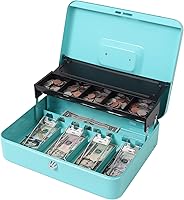 Vista 15 de Jssmst Caja de Efectivo con Bandeja de Dinero y Cerradura - Caja de Efectivo Roja con Cerradura de Llave, Caja de Dinero Segura Grande, Cajón