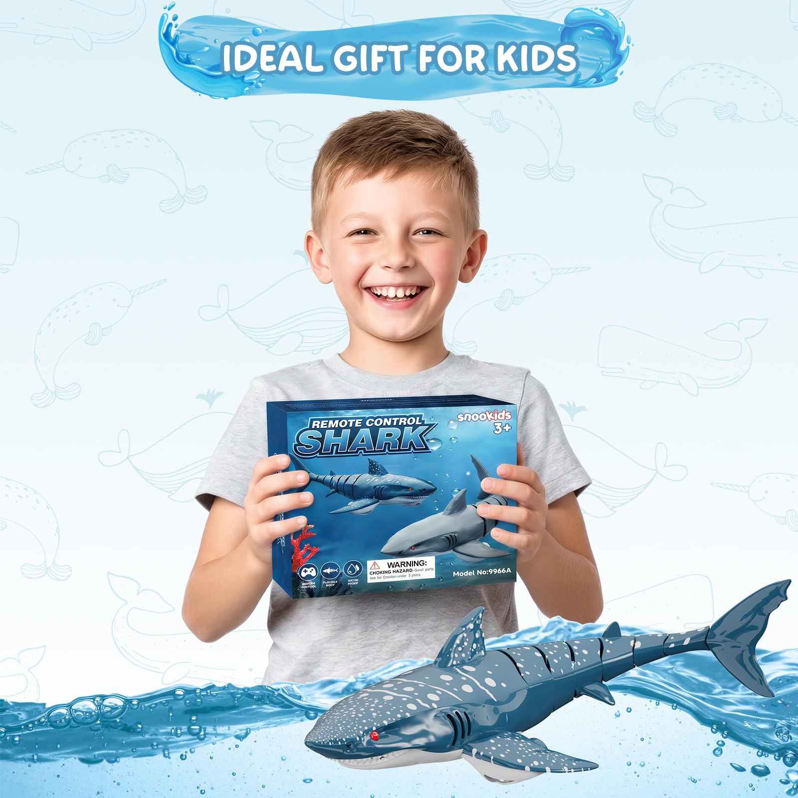 Squalo telecomandato per bambini, giocattolo squalo RC 2,4 GHz, barca squalo telecomandata con luci e movimento coda realistico, giocattolo acquatico per vasca da bagno e piscina, regalo per ragazzi e