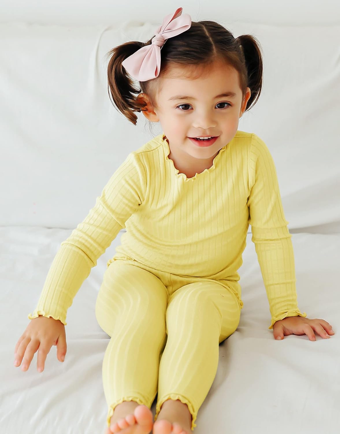 VAENAIT BABY 6M-12Y Infant Kids Toddler Junior Girls Soft Comfy Modal Tencel Shirring Sleepwear Pajamas 2pcs Set - Image 2