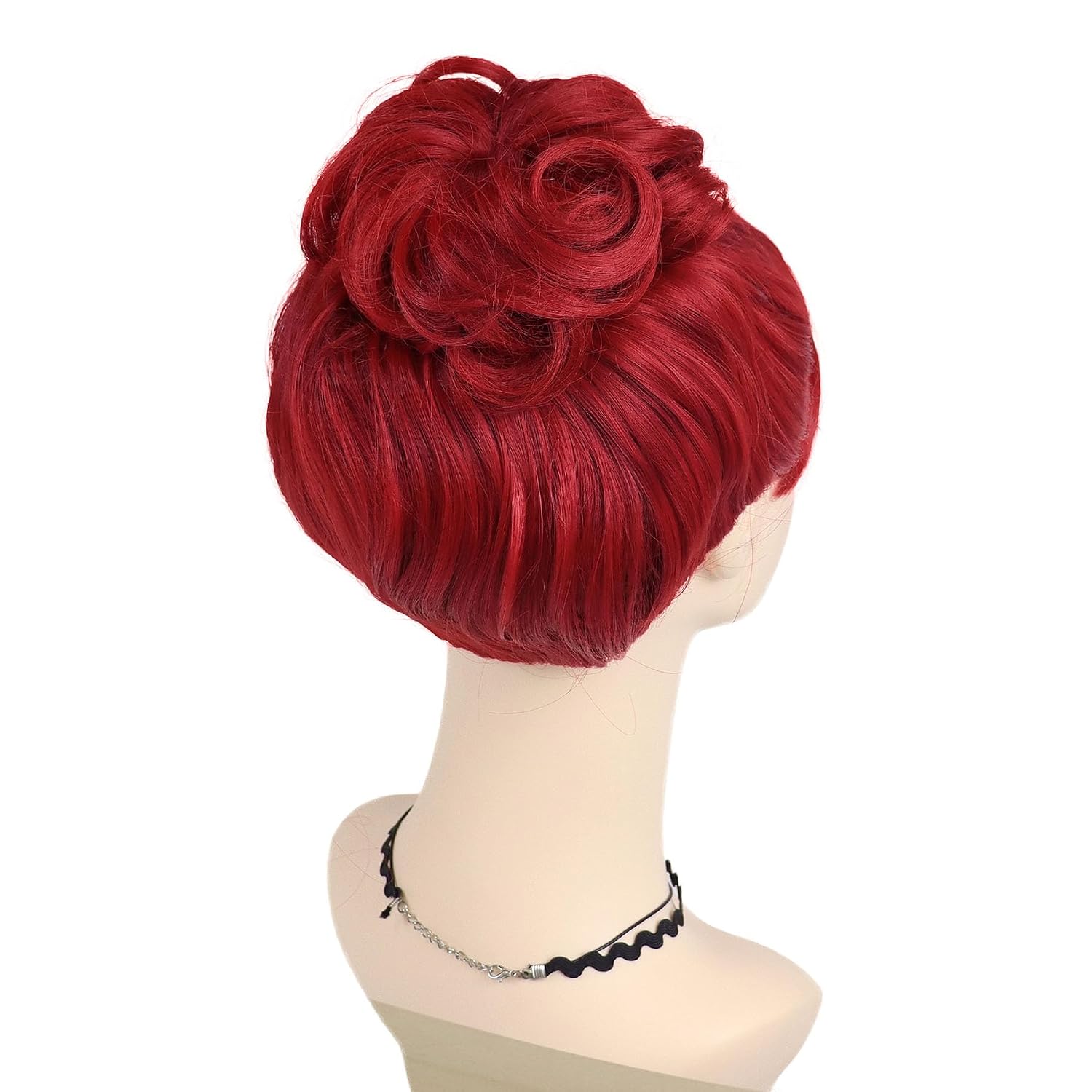GNIMEGIL Hot Red Wig with Bangs Bun for Women Miss Dead Receptionist Costume Wigs Weaving Cap for Halloween Argentina Costume Cosplay Synthetic Fiber