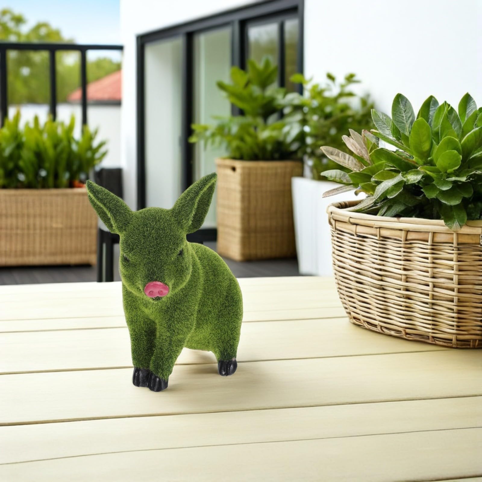 BESPORTBLE Statua da Giardino Maiale Verde Floccato in Resina, Leggera