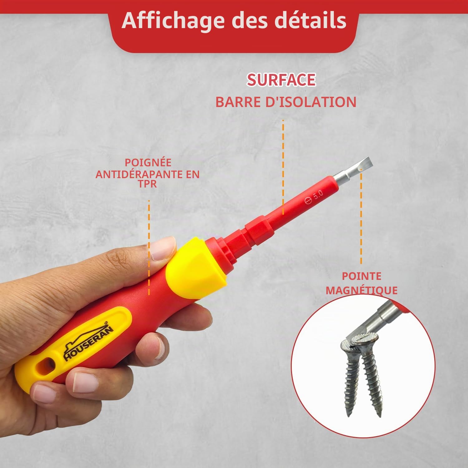 Tournevis Isolés avec Étui, 26 Embouts | Embouts Magnétiques Interchangeables, Testeur de Tension Inclus, Poignée Antidérapante, PC et Auto