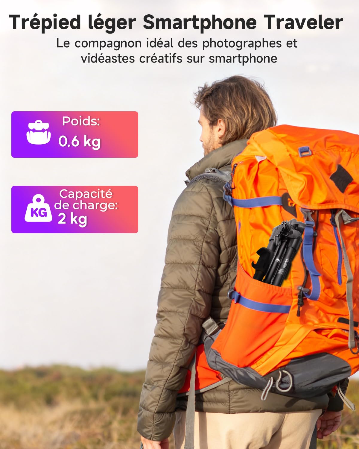 Rollei Trepied Smartphone Traveler, Trépied Telephone Portable avec Telecommande Bluetooth Android & iOS 120cm Tripod pour Téléphone Léger Noir avec Support Smartphone pour iPhone Huawei Samsung