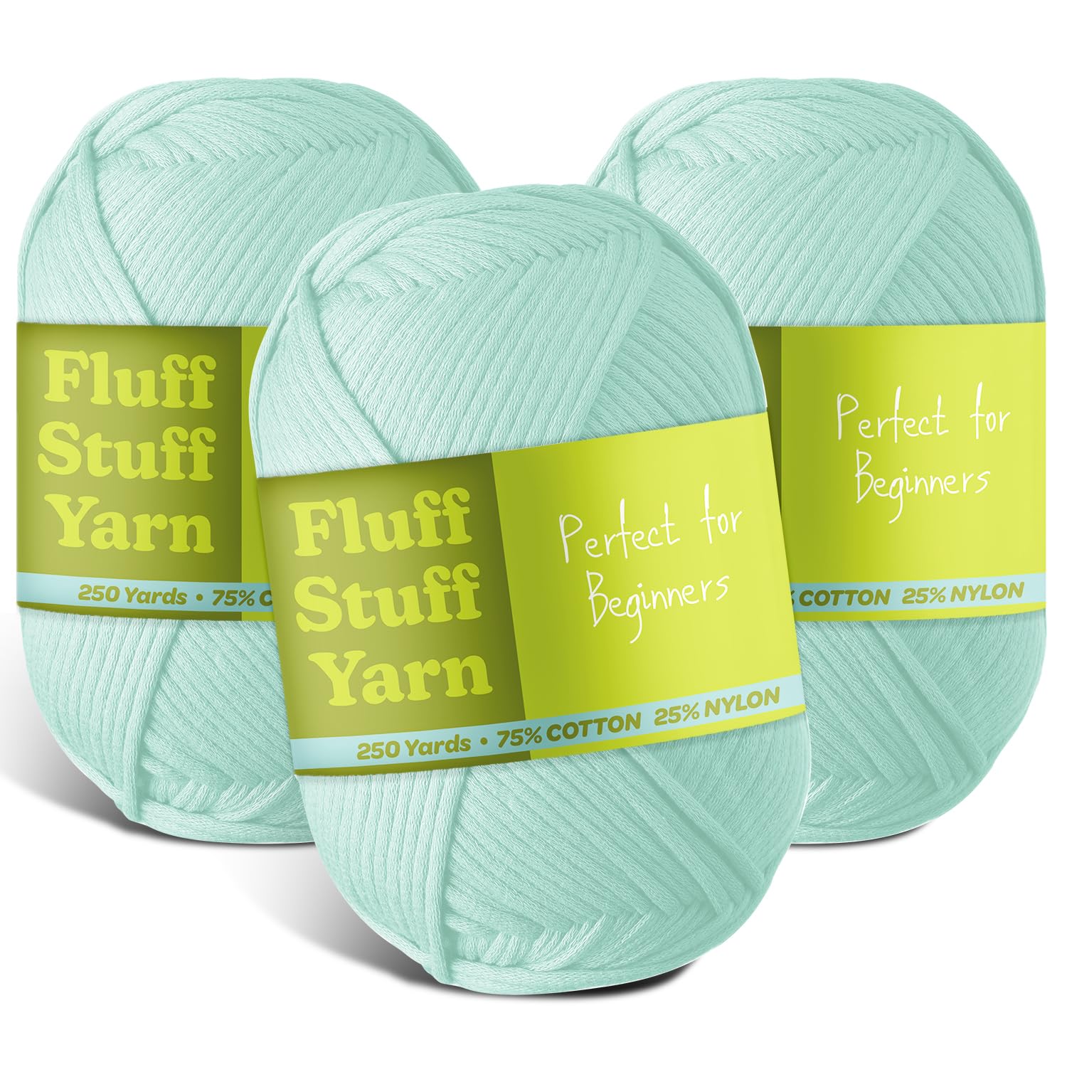 Soft Yarn – Crochet &amp; Knitting Yarn, Beginner Yarn with Easy-to-See Stitches, 3 Pack of 250 Yds Amigurumi Yarn, Cotton-Nylon Blend Tshirt Yarn, Worsted Weight Yarn 4, Mint Green